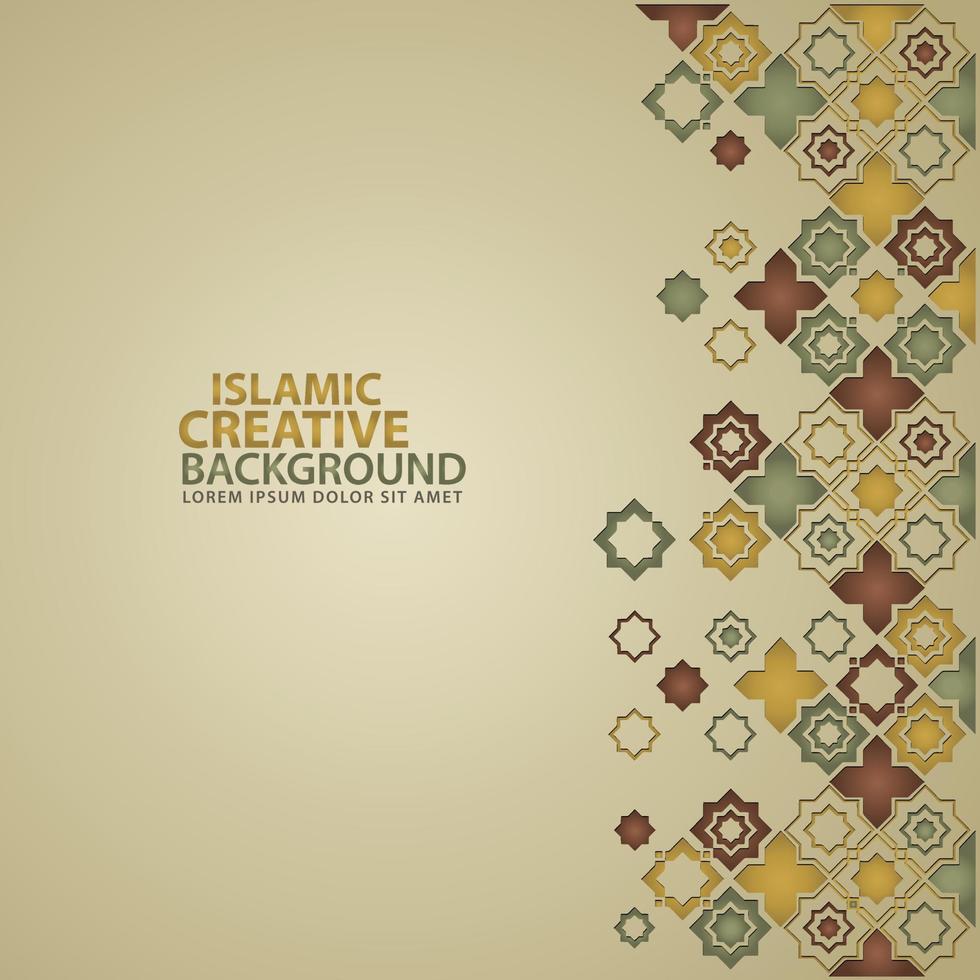 Islamic design greeting card background template with ornamental colorful detail of floral mosaic islamic art ornament vector