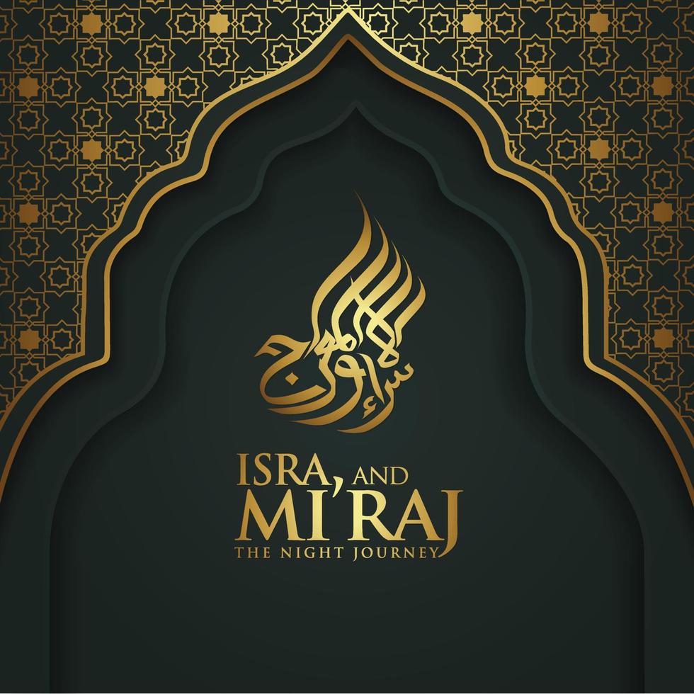 Al-Isra wal Mi'raj. Translate Night journey of Prophet Muhammad  Vector Illustration For greeting card Templates