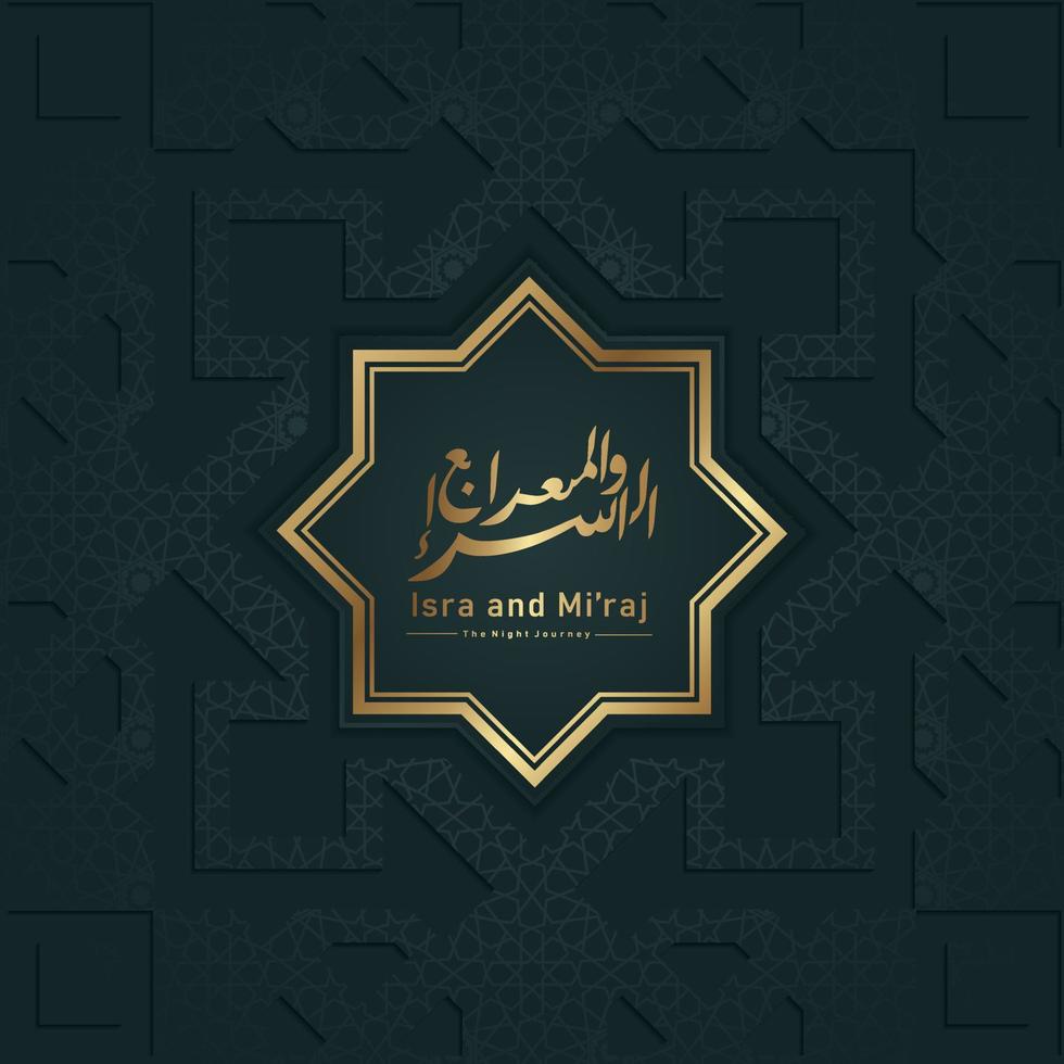 Isra' and Mi'raj Prophet Muhammad greeting card template Islamic vector design with elegant textured and realistic modern background.