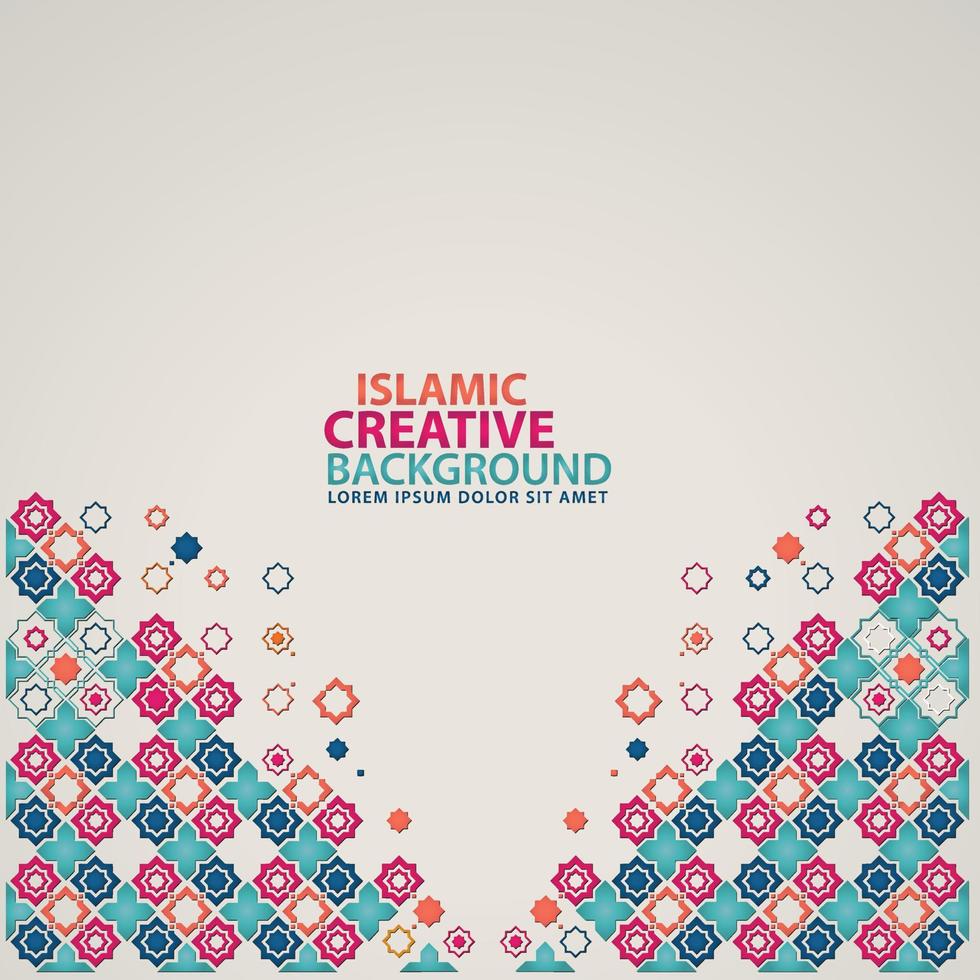 Islamic design greeting card background template with ornamental colorful detail of floral mosaic islamic art ornament vector