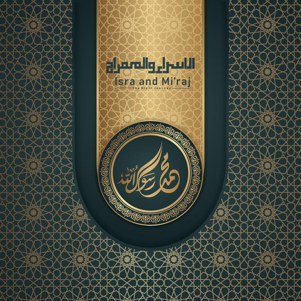 Isra' and Mi'raj Prophet Muhammad greeting card template Islamic vector design with elegant textured and realistic modern background.