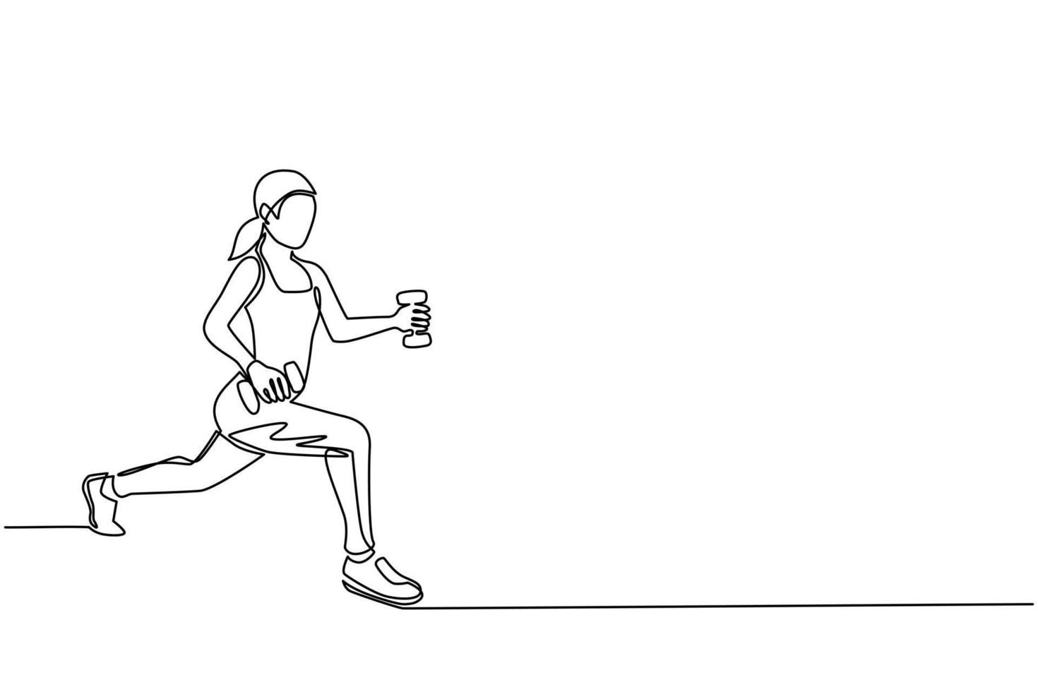 mujer de dibujo de una sola línea en chándal haciendo ejercicios en el gimnasio. mujer haciendo sentadillas en el gimnasio. clase de gimnasia para niña. entrenamiento deportivo para mujer. estilo de vida saludable. vector de diseño de dibujo de línea continua