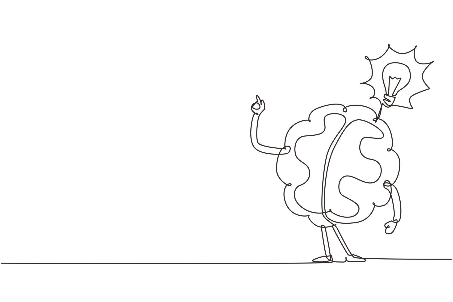 Single One Line Drawing Human Brain Invented Something With Bulb Icon Single One Line Drawing Human Brain Invented Something With Bulb Icon