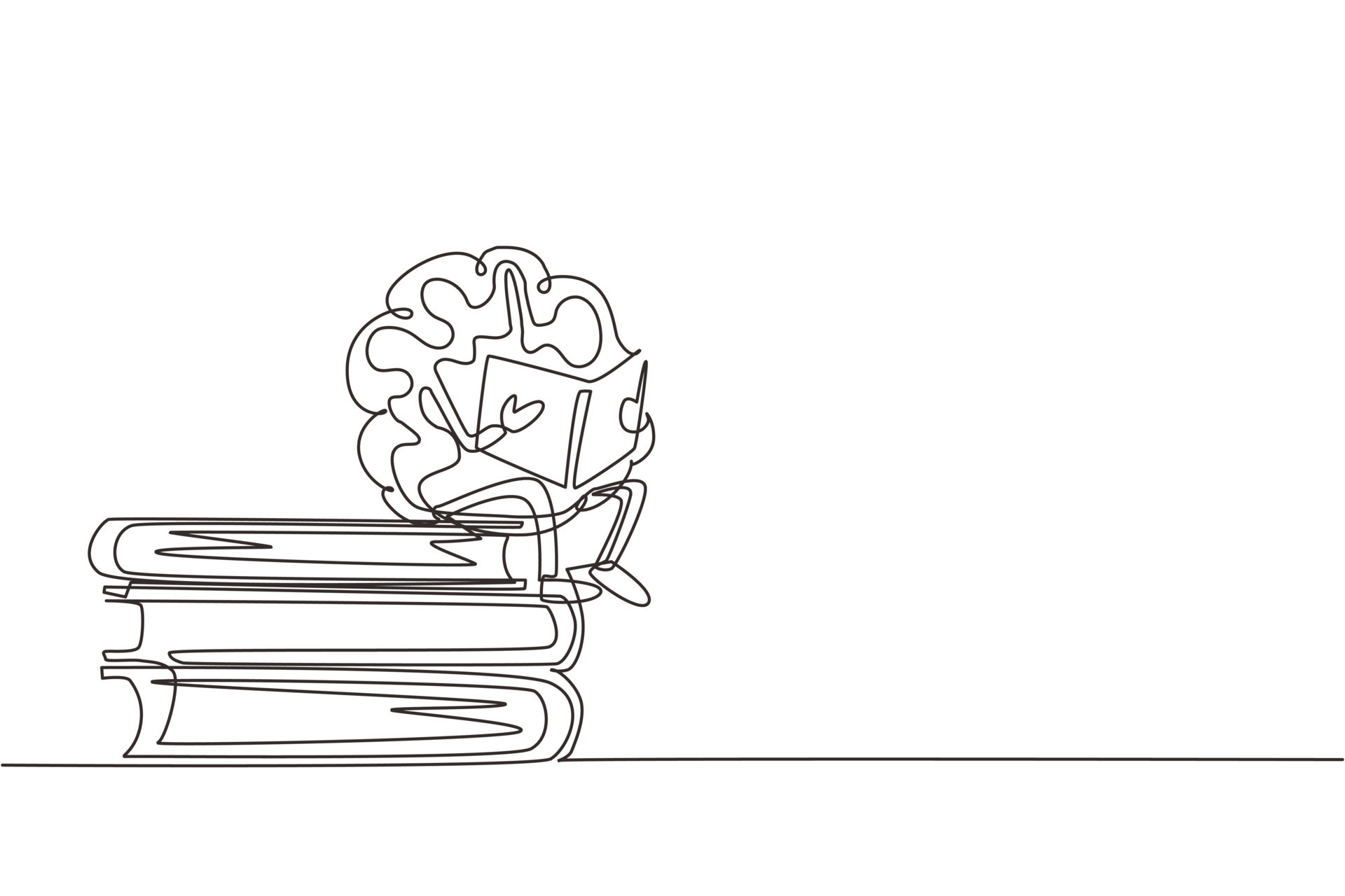 Continuous one line drawing cartoon brain reading book. Funny brain character sitting on stack of books. Learn and study print. Education school poster. Single line draw design vector illustration 8719056 Vector Art Continuous one line drawing cartoon brain reading book. Funny brain character sitting on stack of books. Learn and study print. Education school poster. Single line draw design vector illustration 8719056 Vector Art