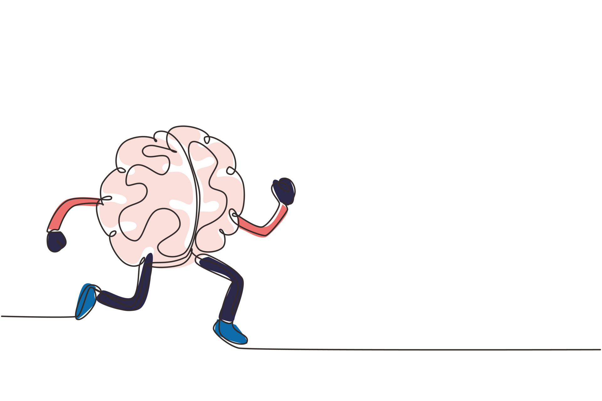 Single continuous line drawing brain running with shoes cartoon