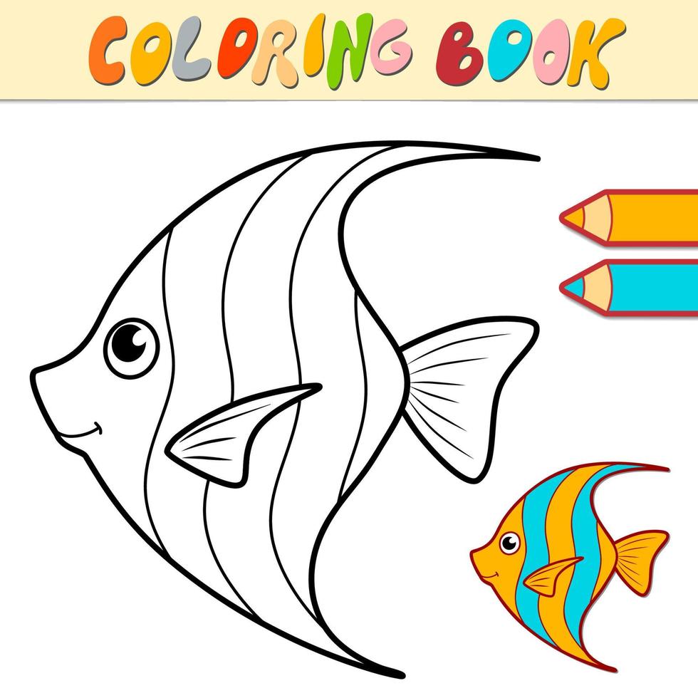 Coloring book or page for kids. fish black and white vector