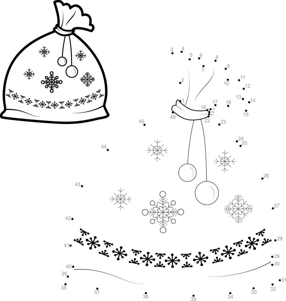 Dot to dot Christmas puzzle for children. Connect dots game. Christmas bag with gifts vector