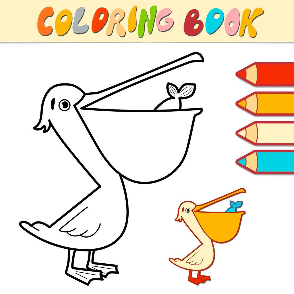 libro de colorear o página para niños. pelícano vector blanco y negro
