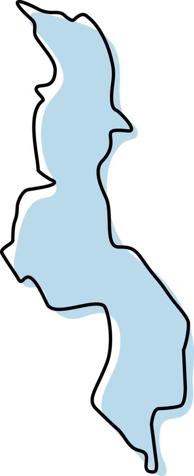 Stylized simple outline map of Malawi icon. Blue sketch map of Malawi vector illustration