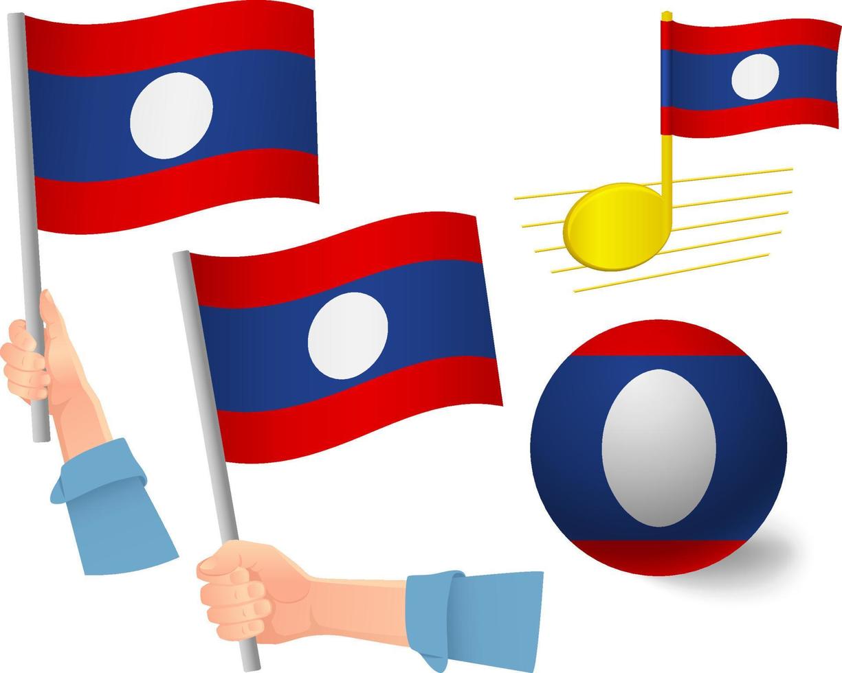 Laos flag icon set vector