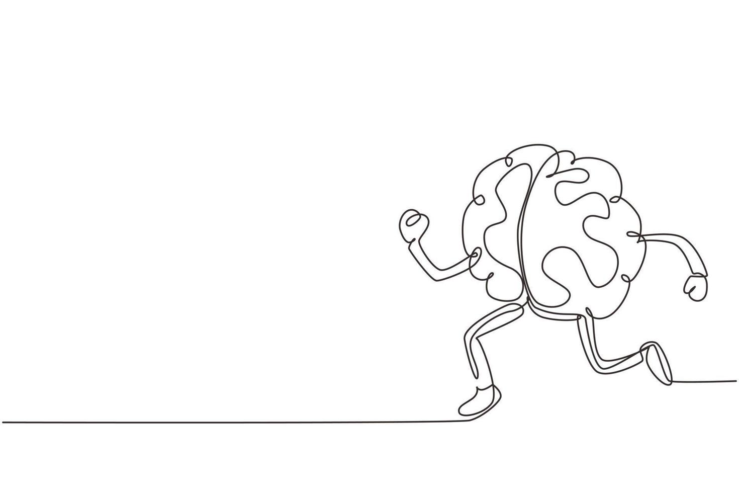 Single continuous line drawing brain running with shoes cartoon isolated. Train your brain. Creative concept. Flat design of brain for sport win. One line draw graphic design vector illustration