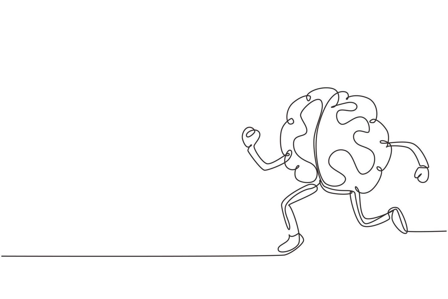 cerebro de dibujo de una sola línea continua corriendo con dibujos animados de zapatos aislados. entrena tu cerebro. concepto creativo. diseño plano de cerebro para ganar deporte. ilustración de vector de diseño gráfico de dibujo de una línea