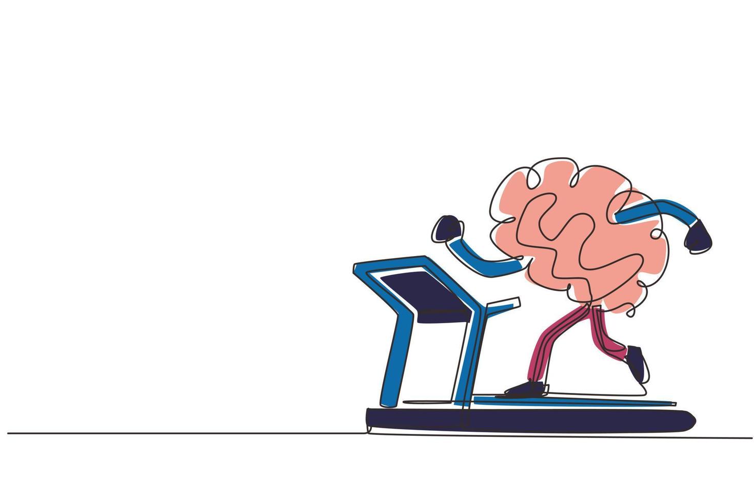 Continuous one line drawing brain working out on a treadmill. Work on yourself. Brain workout on a treadmill. Mental exercise. Education concept. Single line draw design vector graphic illustration