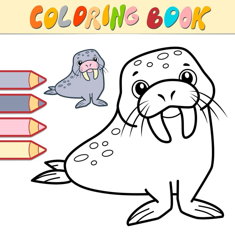 Coloring book or page for kids. walrus black and white vector