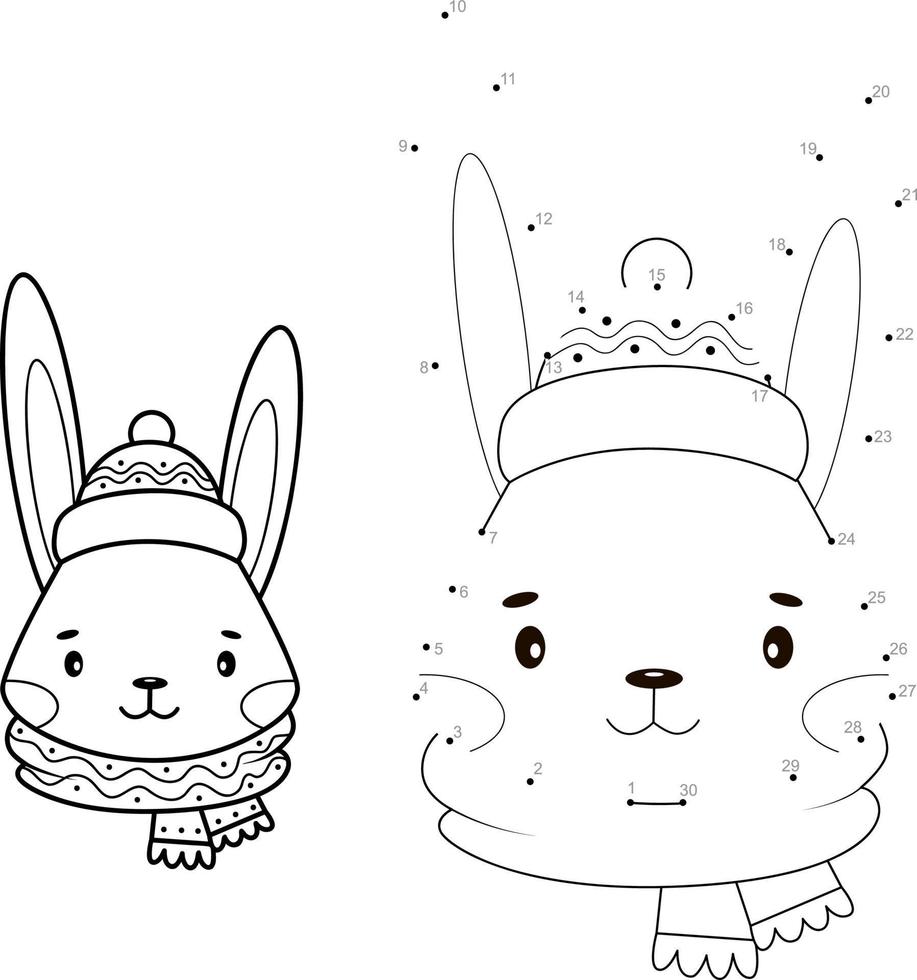 Dot to dot Christmas puzzle for children. Connect dots game. Christmas animal vector illustration