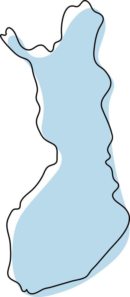 Stylized simple outline map of Finland icon. Blue sketch map of Finland vector illustration