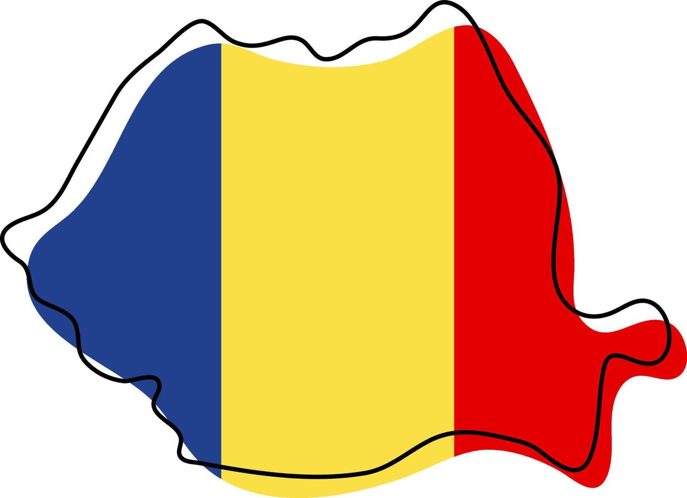 Stylized outline map of Romania with national flag icon. Flag color map of Romania vector illustration.