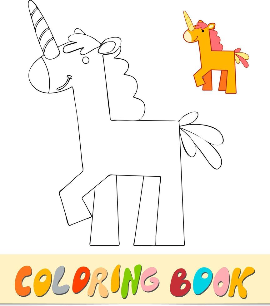 Coloring book or page for kids. Unicorn black and white vector illustration