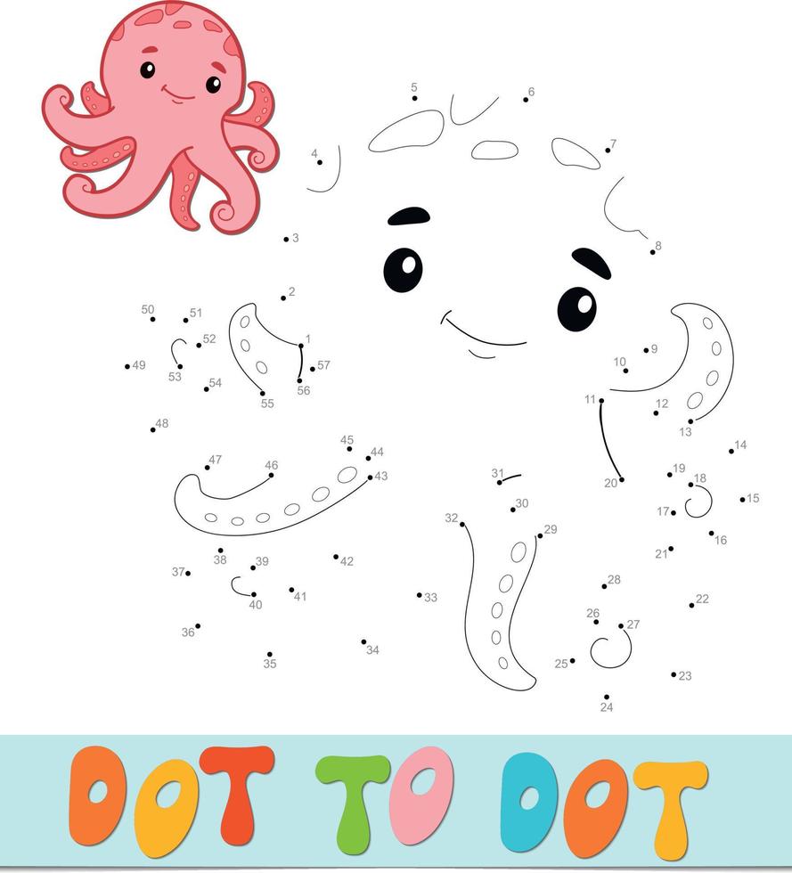 Dot to dot puzzle. Connect dots game. octopus vector illustration