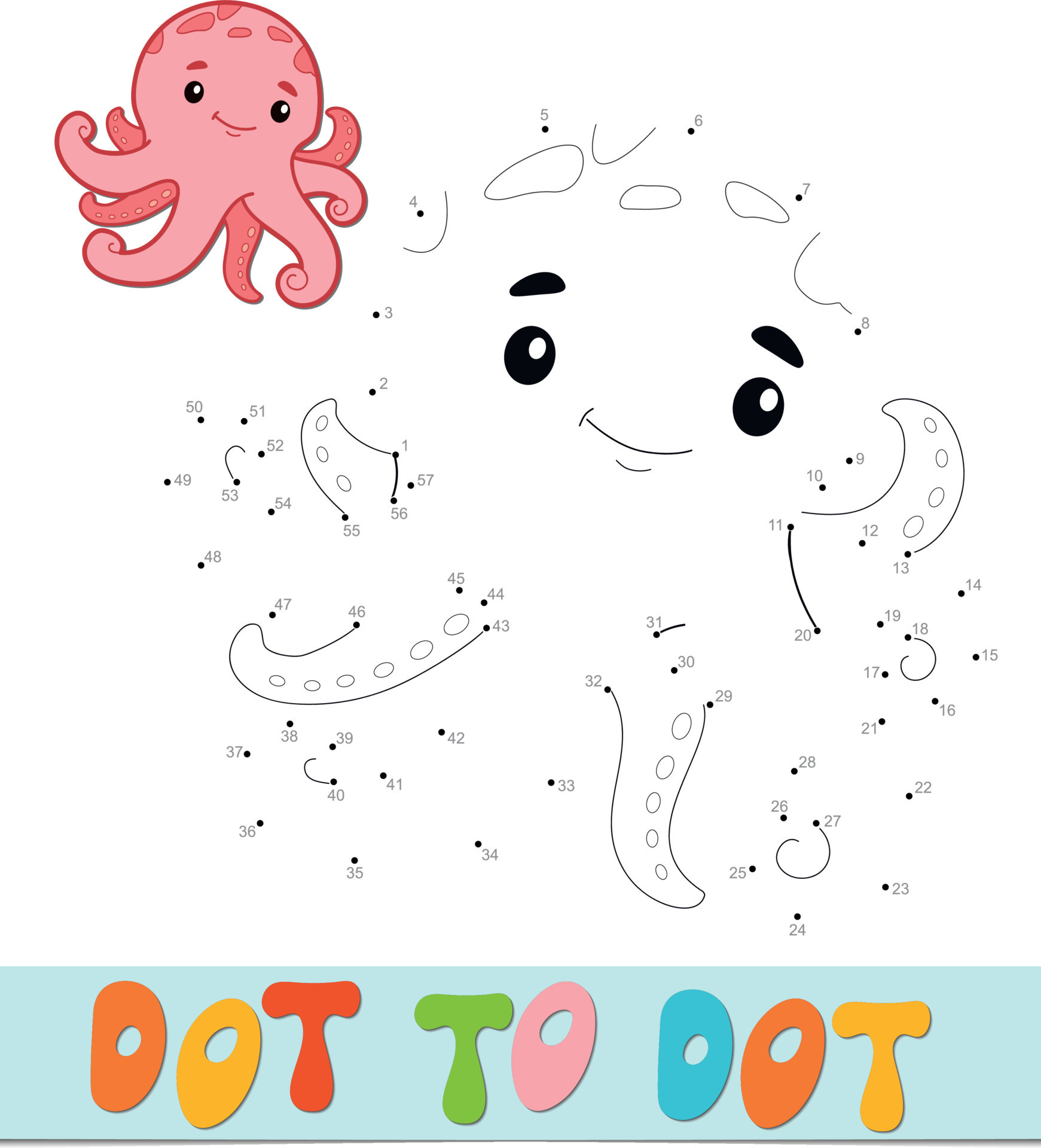 Dot to dot puzzle. Connect dots game. octopus vector illustration