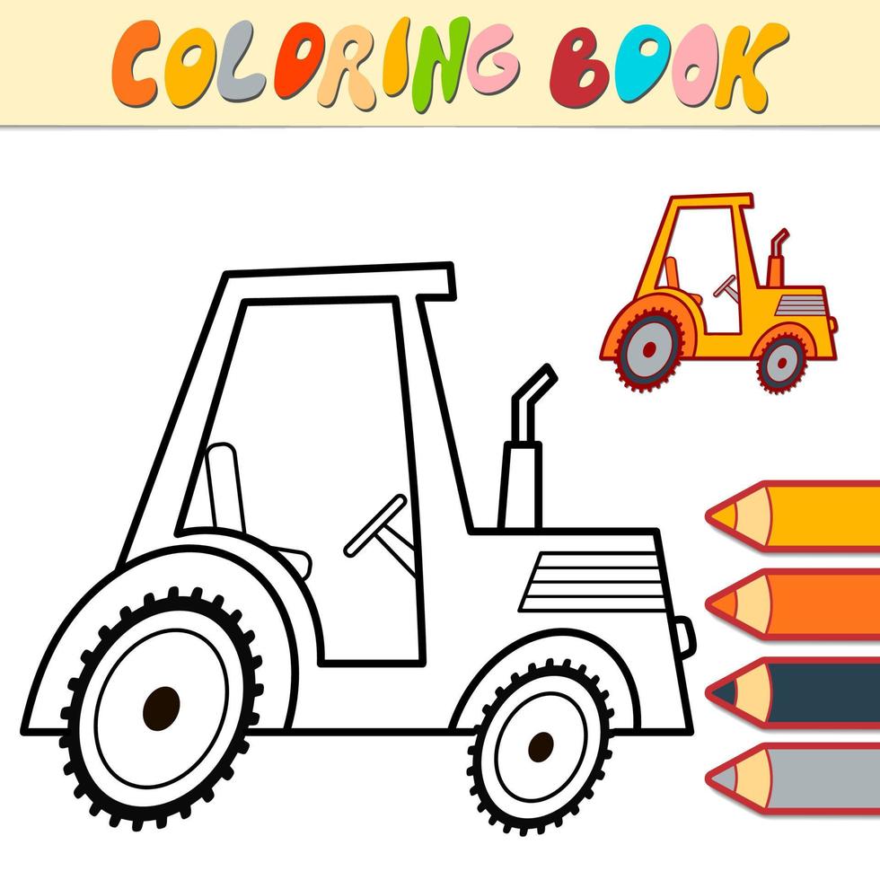 Coloring book or page for kids. tractor black and white vector
