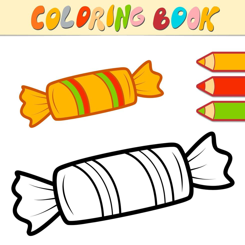 Coloring book or page for kids. Christmas candy black and white vector