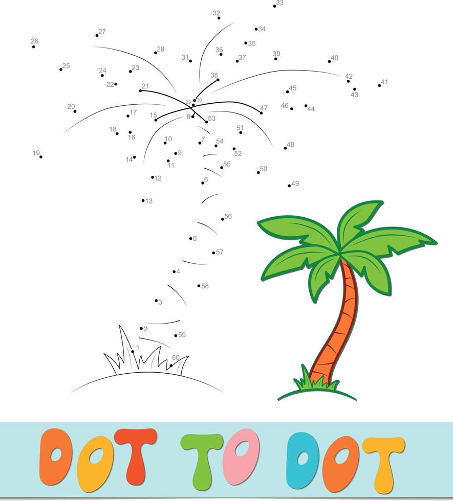 Dot to dot puzzle. Connect dots game. palm vector illustration