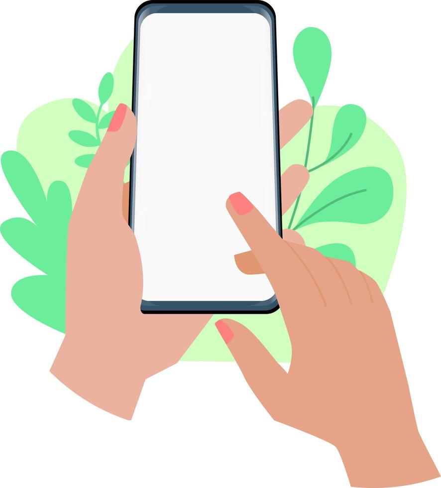 Female hands holding mobile phone vector