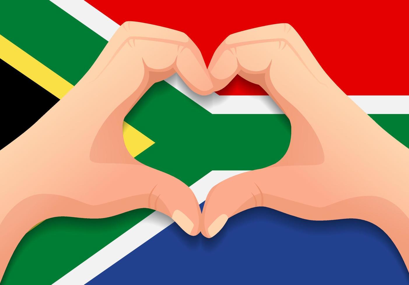 bandera de sudáfrica y forma de corazón de mano vector