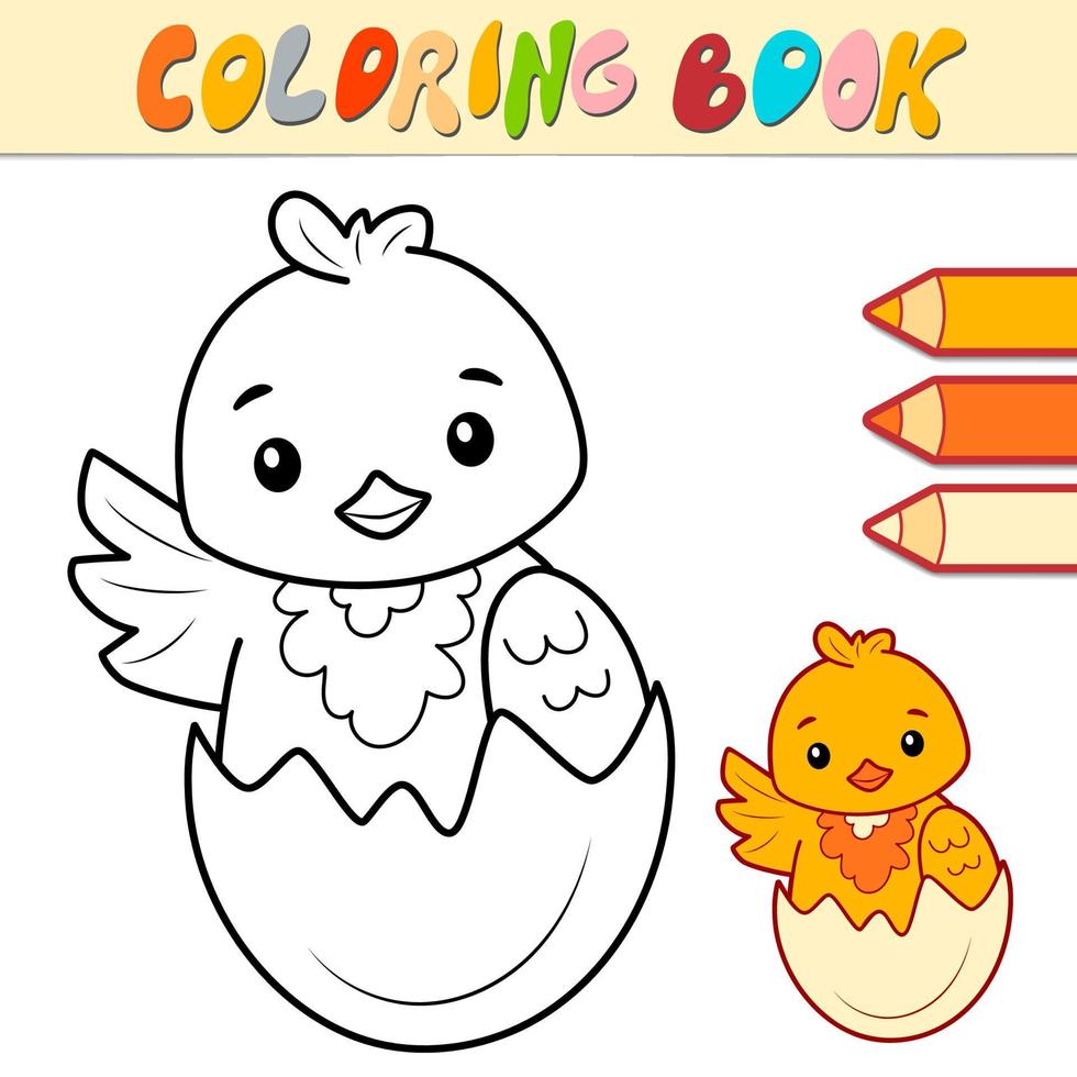 Coloring book or page for kids. chick black and white vector