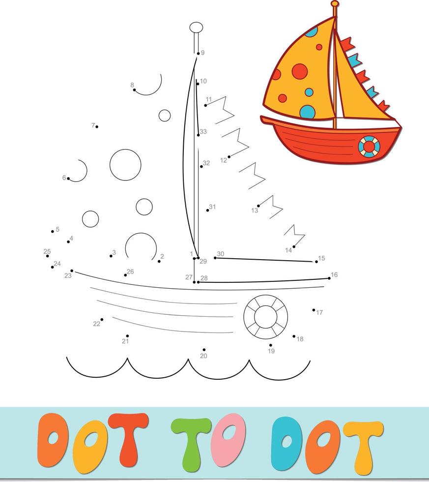 rompecabezas de punto a punto. juego de conectar puntos. Ilustración de vector de barco