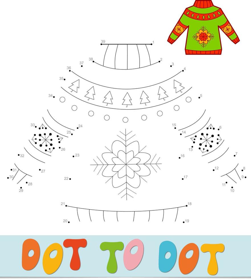 Dot to dot Christmas puzzle. Connect dots game. Sweater vector illustration