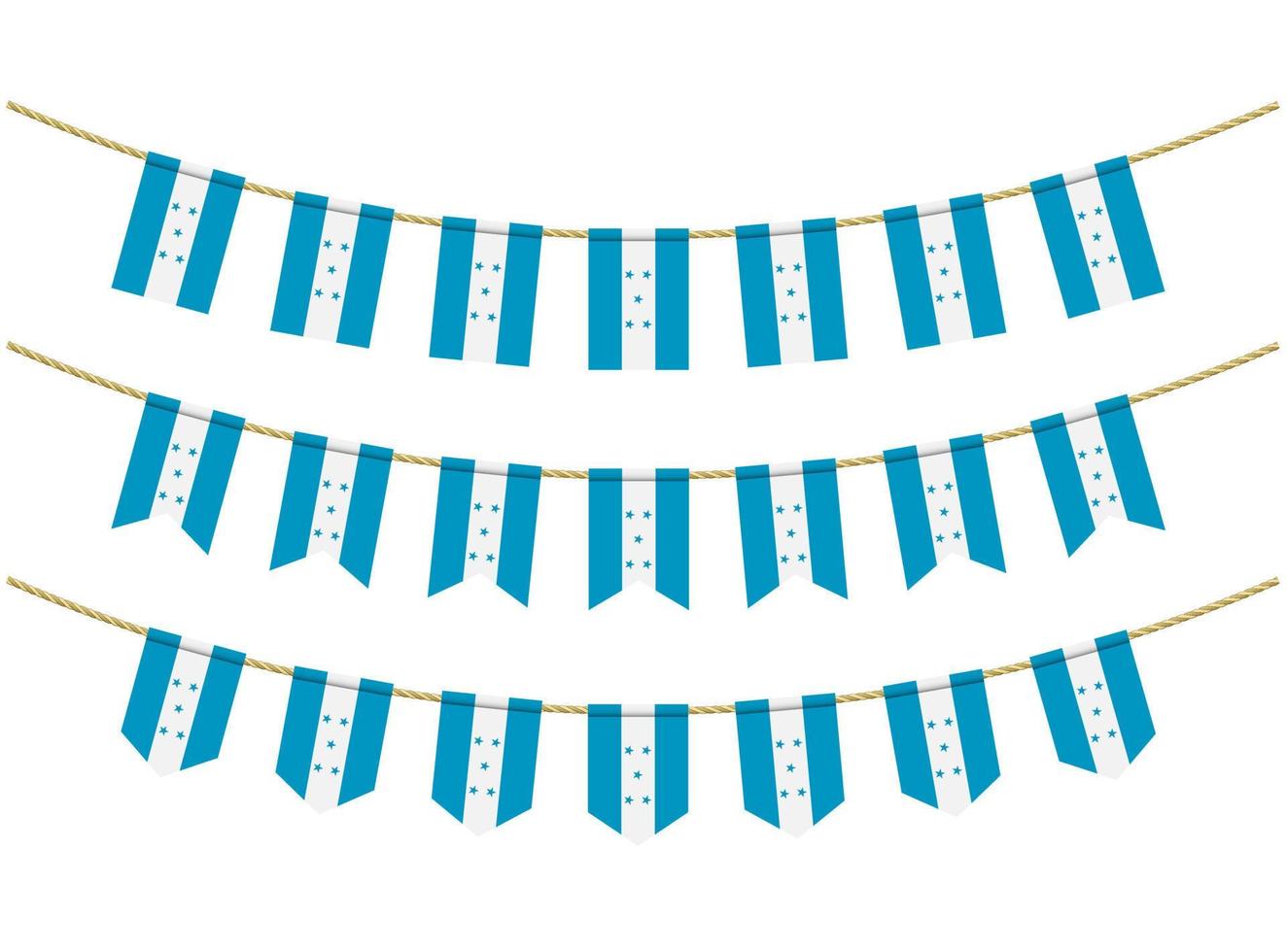 Honduras flag on the ropes on white background. Set of Patriotic bunting flags. Bunting decoration of Honduras flag vector