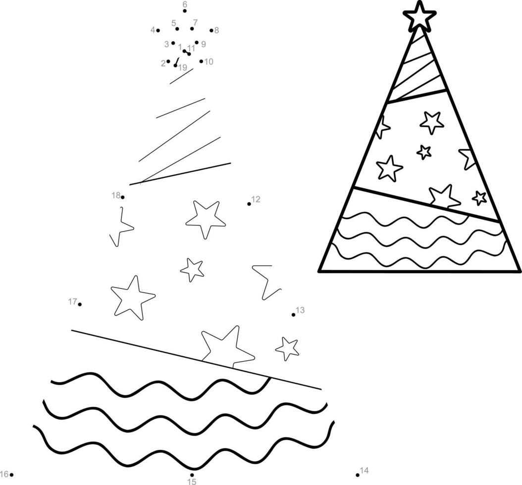 Dot to dot Christmas puzzle for children. Connect dots game. Christmas tree vector