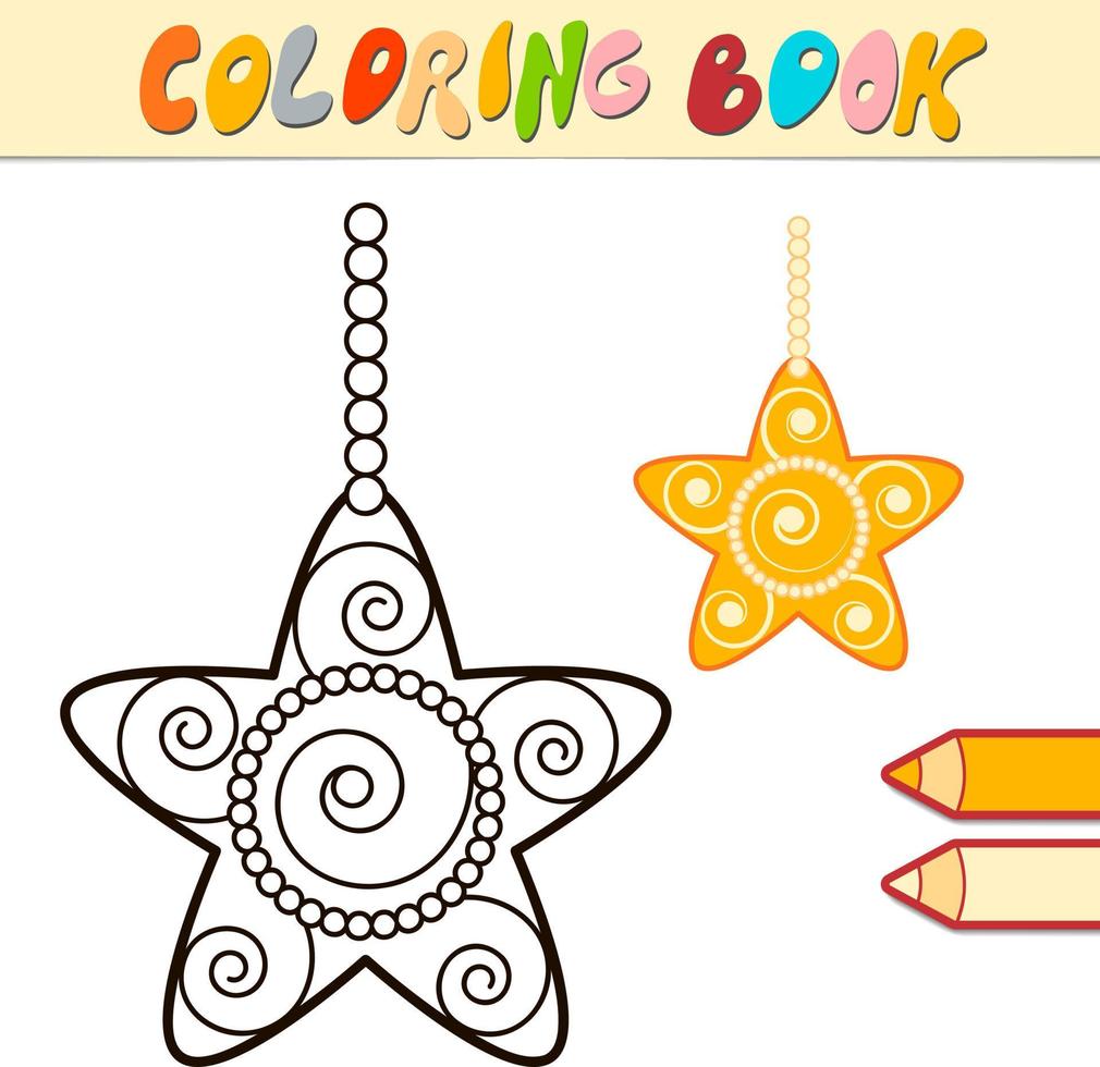 Coloring book or Coloring page for kids. Christmas star black and white vector