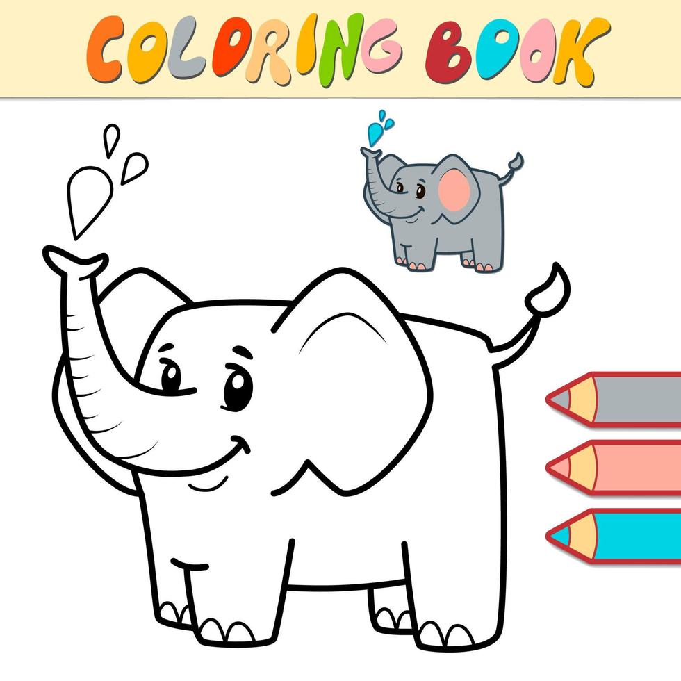 Coloring book or page for kids. elephant black and white vector