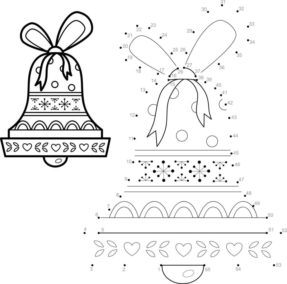 Dot to dot Christmas puzzle for children. Connect dots game. Christmas bell vector