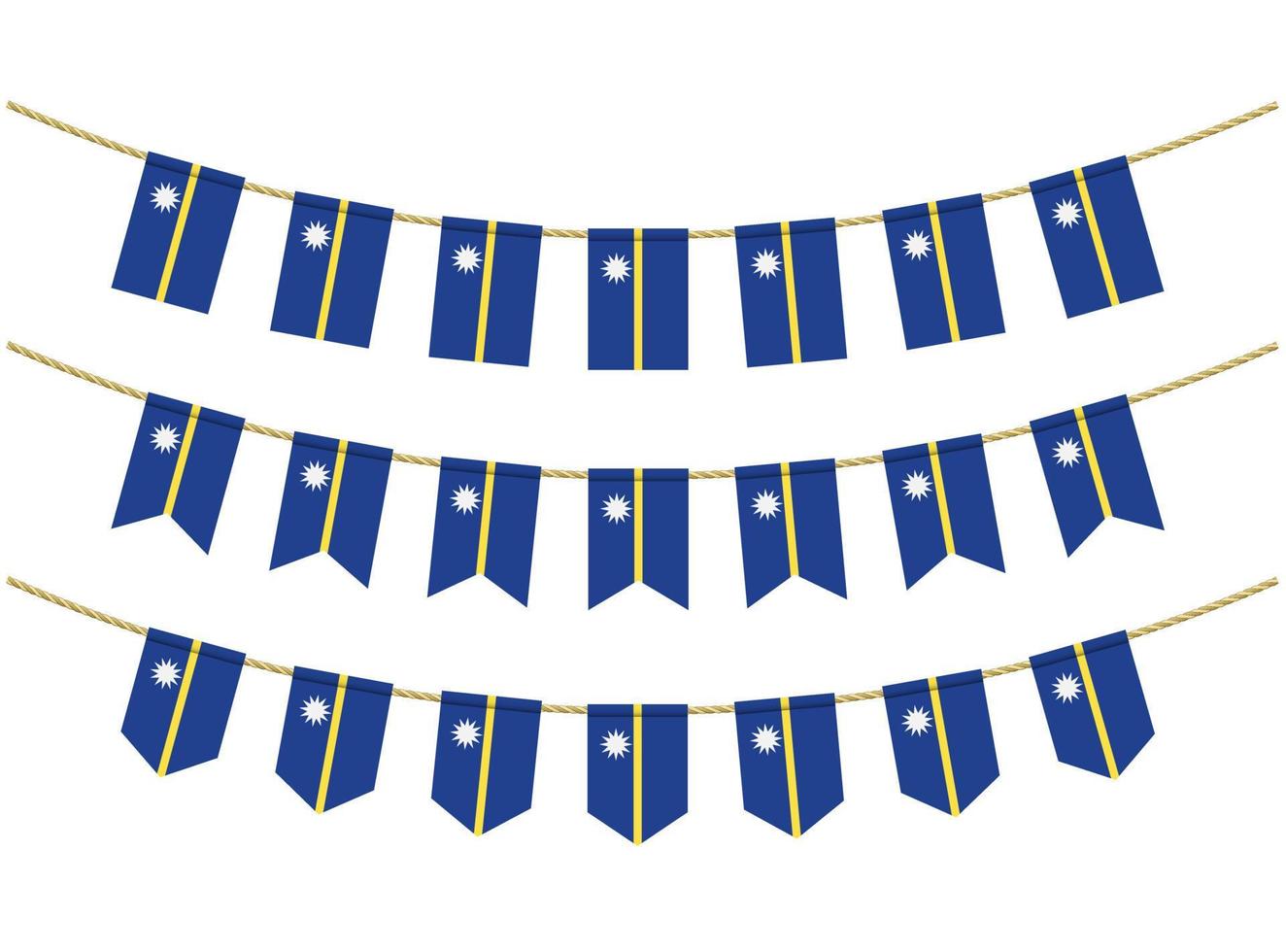 Nauru flag on the ropes on white background. Set of Patriotic bunting flags. Bunting decoration of Nauru flag vector