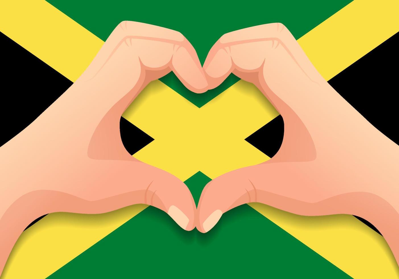 Jamaica flag and hand heart shape vector