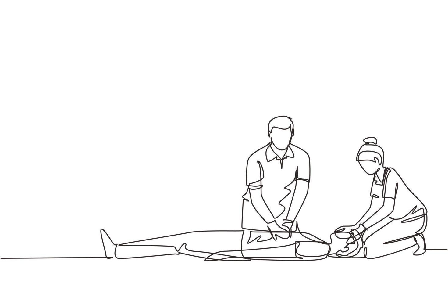 Single continuous line drawing emergency doctors doing cardiopulmonary