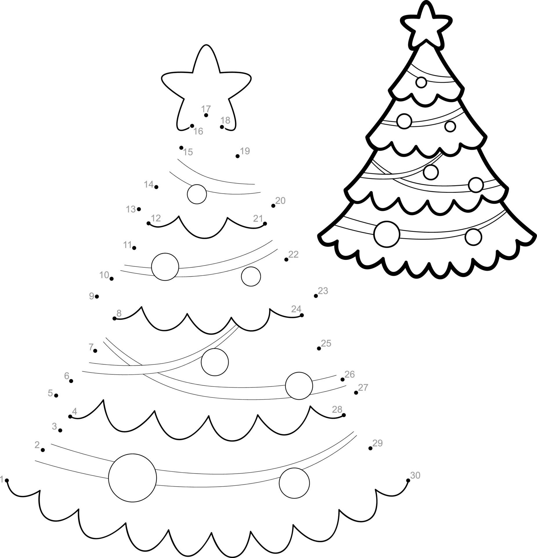Rompecabezas de Navidad punto a punto para niños. juego de conectar puntos.  árbol de Navidad 8719711 Vector en Vecteezy