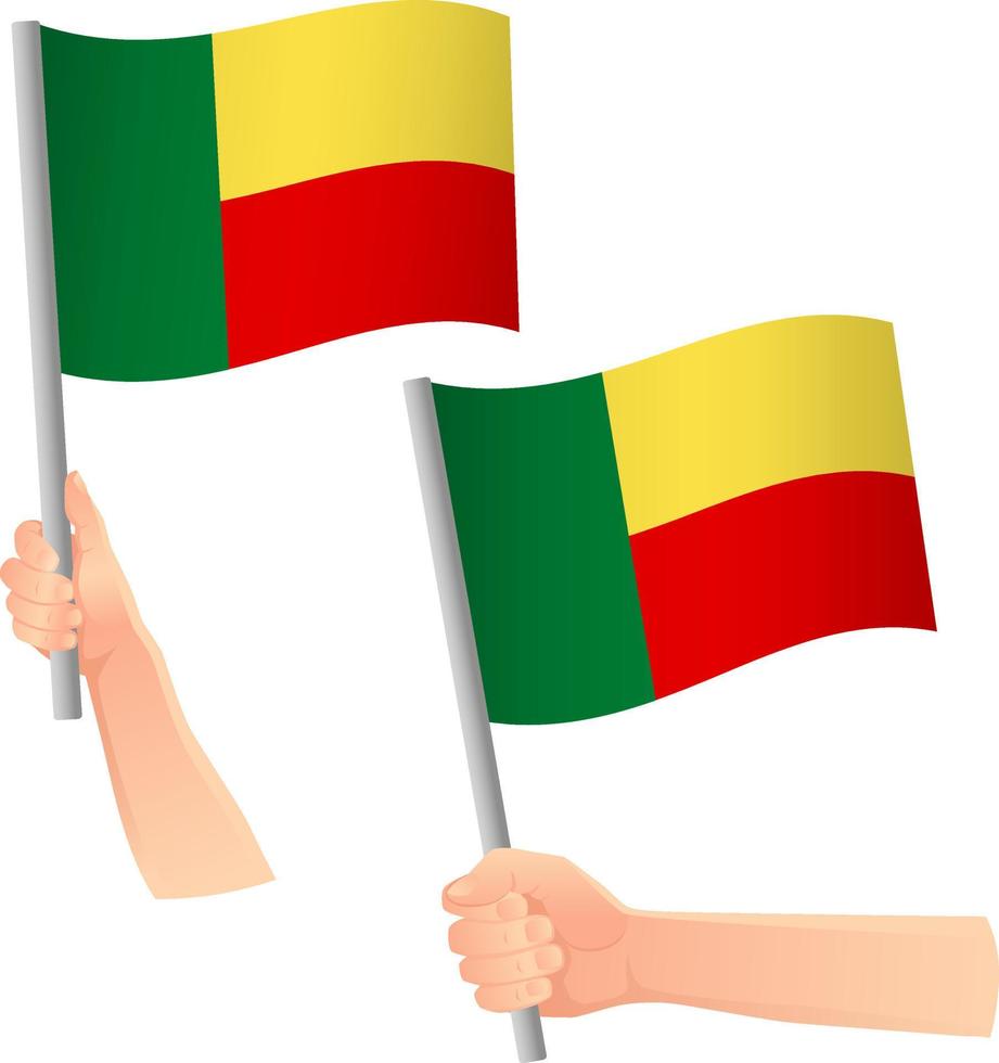 benin, bandera, en, mano, icono vector