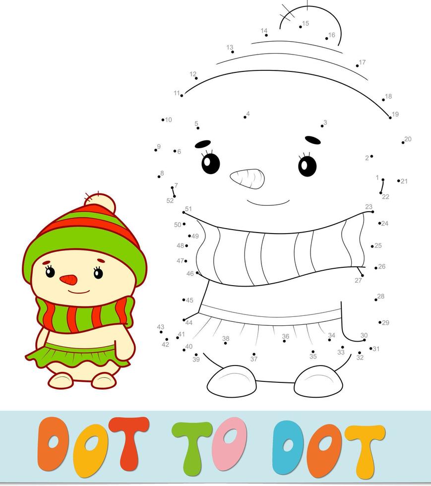 Rompecabezas de Navidad punto a punto. juego de conectar puntos. ilustración vectorial de muñeco de nieve vector