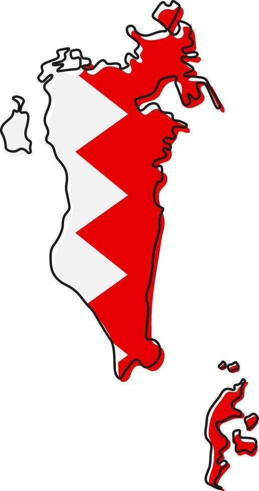 Stylized outline map of Bahrain with national flag icon. Flag color map of Bahrain vector illustration.