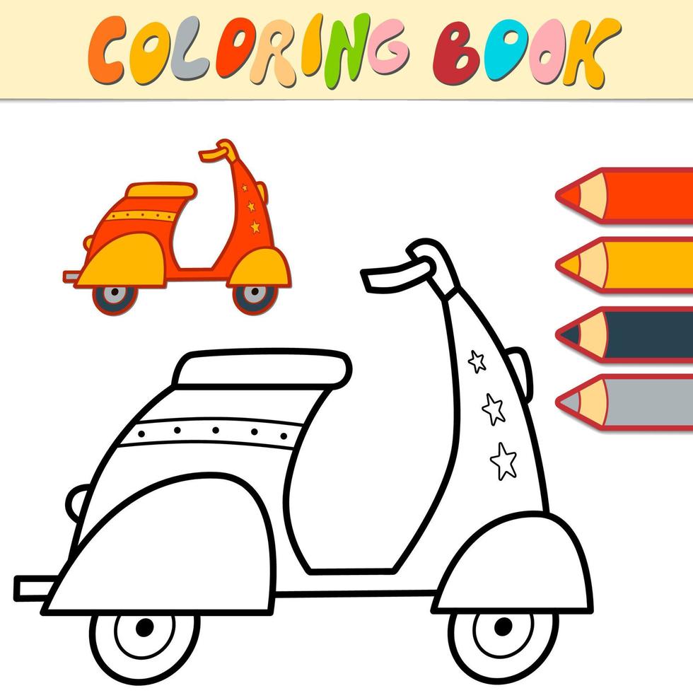 libro de colorear o página para niños. moto blanco y negro vector
