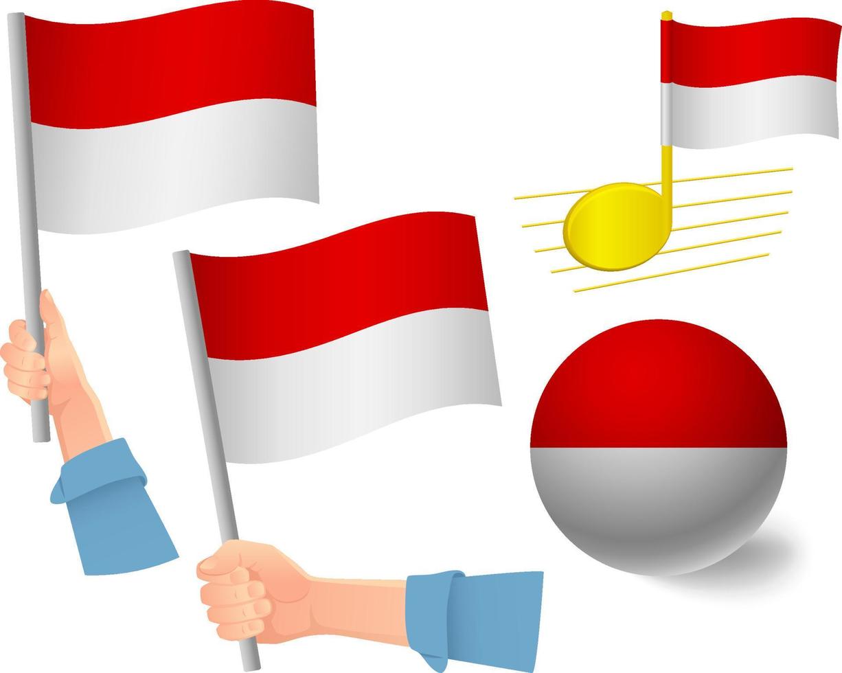 Indonesia flag icon set vector