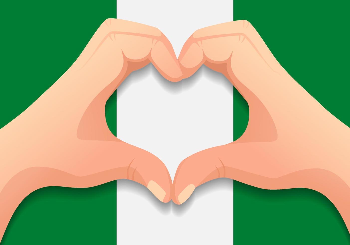 bandera de nigeria y forma de corazón de mano vector