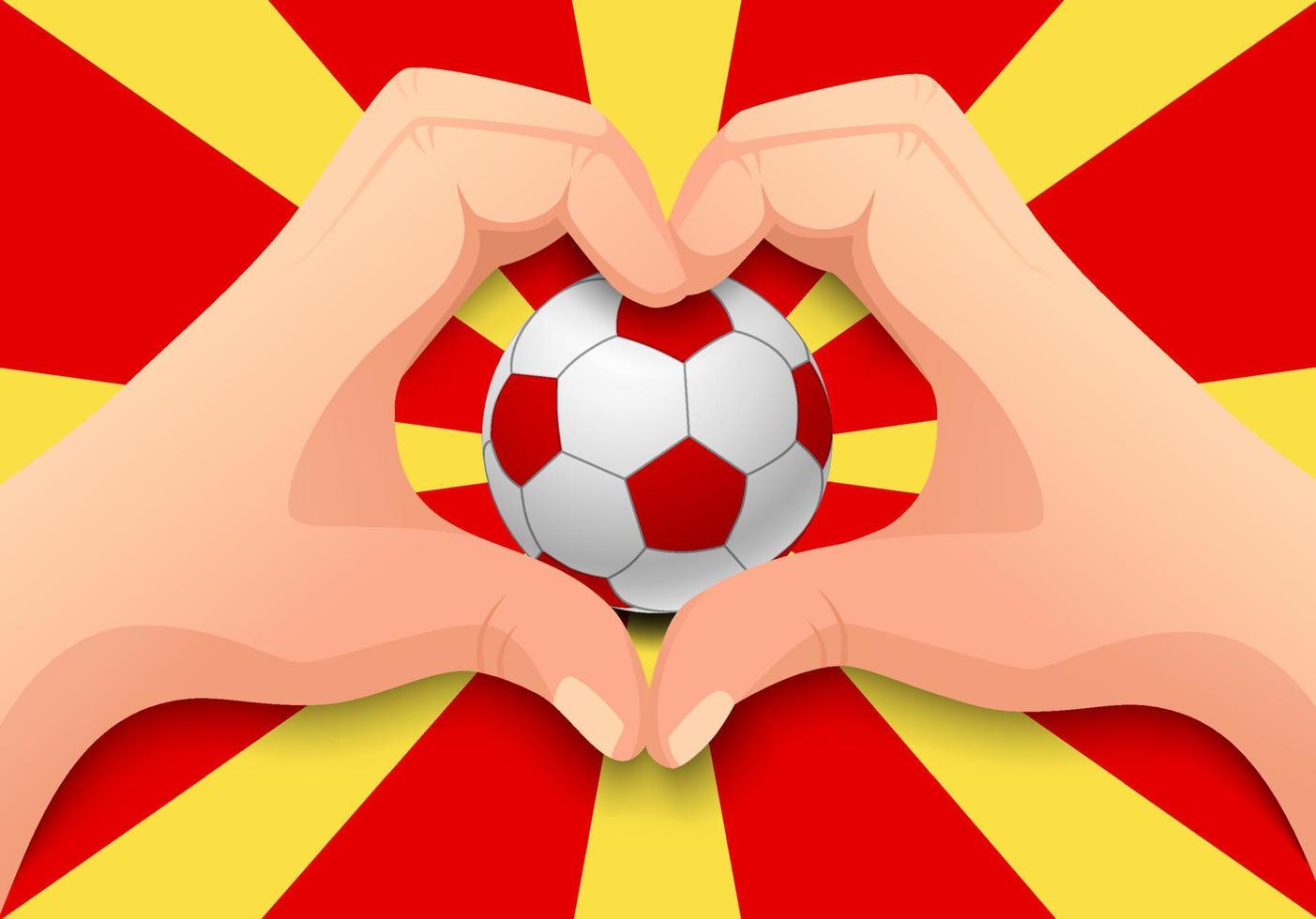 balón de fútbol macedonia y forma de corazón de mano vector