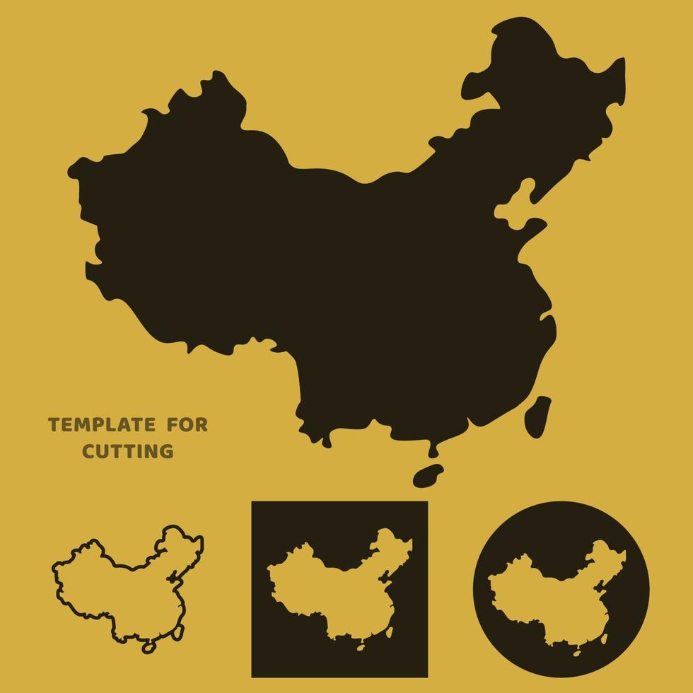 China map Template for laser cutting, wood carving, paper cut. Silhouettes for cutting. China map vector stencil.