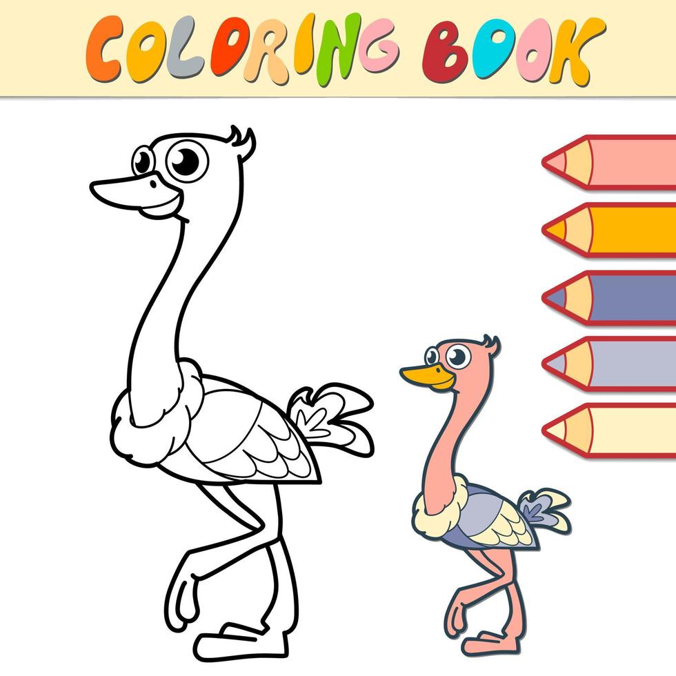 Coloring book or page for kids. ostrich black and white vector